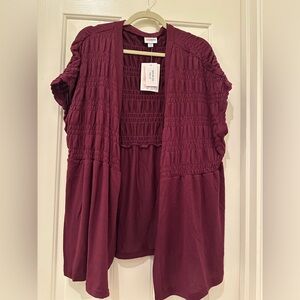 LuLaRoe KAYLIN SHORT SLEEVE SMOCKED CARDIGAN 2XL 22-24 Purple NWT